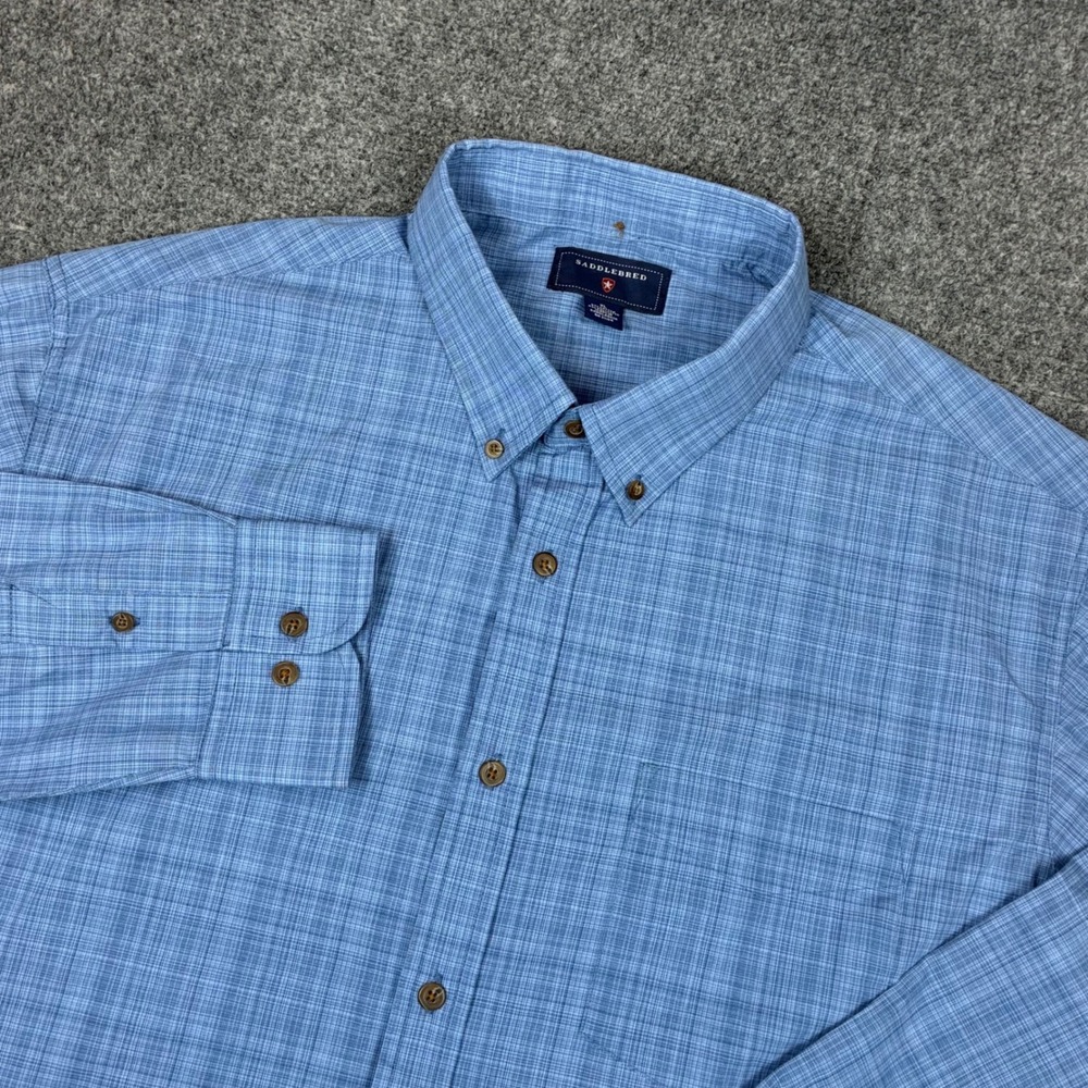 Saddlebred Mens Size XL Blue Crosshatch Long Sleeve Button Down Shirt Pocket